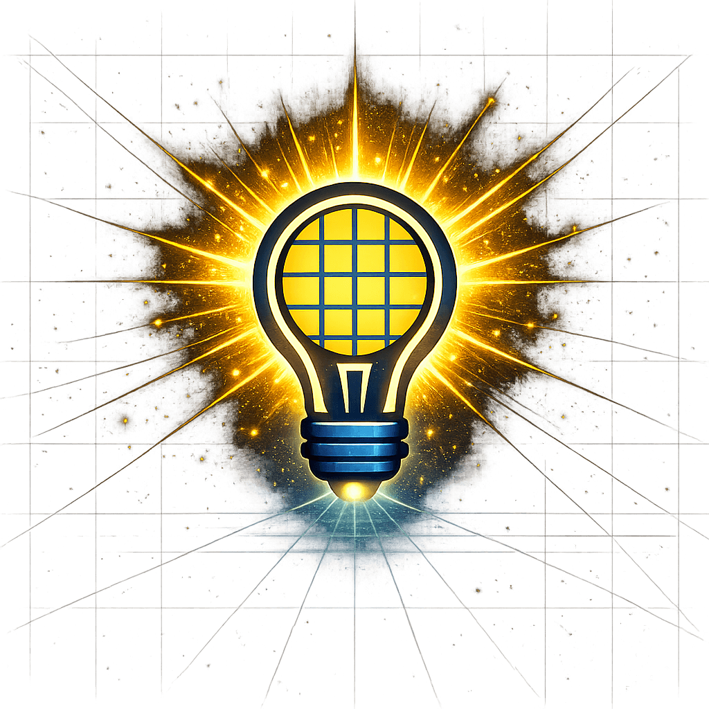 The NanoKnow bulb mark radiating light across a fabrication grid
